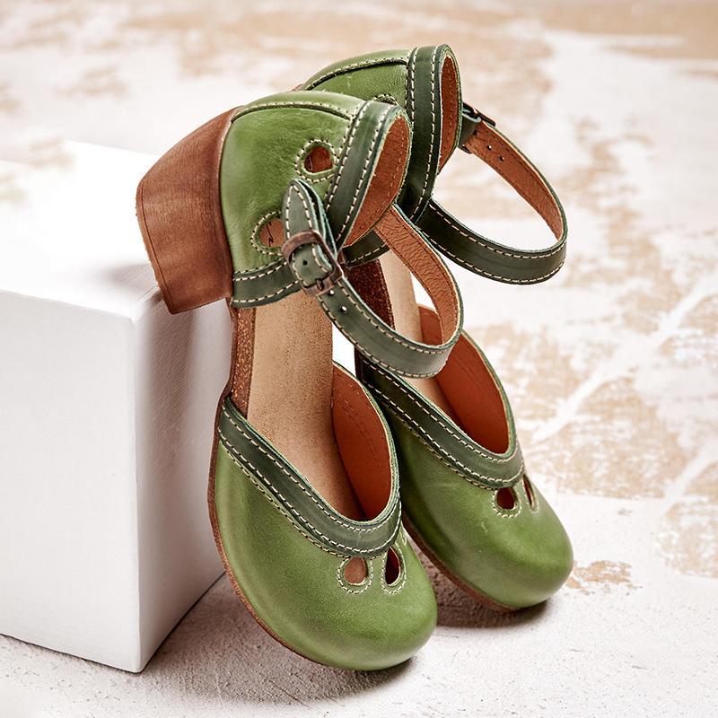 Charlotte | Colorblock Strappy Orthopedic Low Block Heel Cutout Sandal