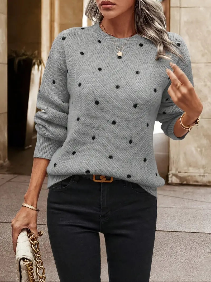 Marlenya | Women's Polka Dot Knitted Long Sleeve Sweater
