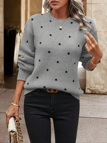 Marlenya | Women's Polka Dot Knitted Long Sleeve Sweater