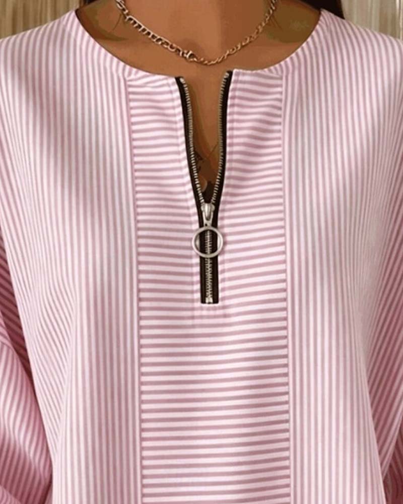 Lysandra | Women's Half-Zip Long-Sleeve Striped Blouse