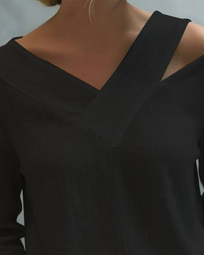 Aria | Off Shoulder Asymmetric V Neck Long Sleeve Relaxed Top
