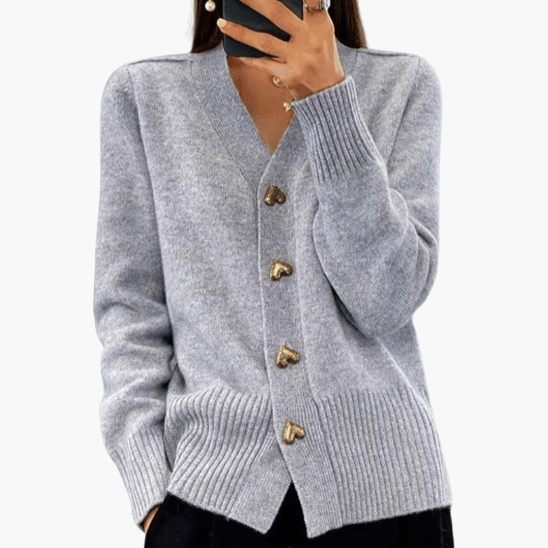 Elara | Women's Button-Up Knit Heart Button Cardigan