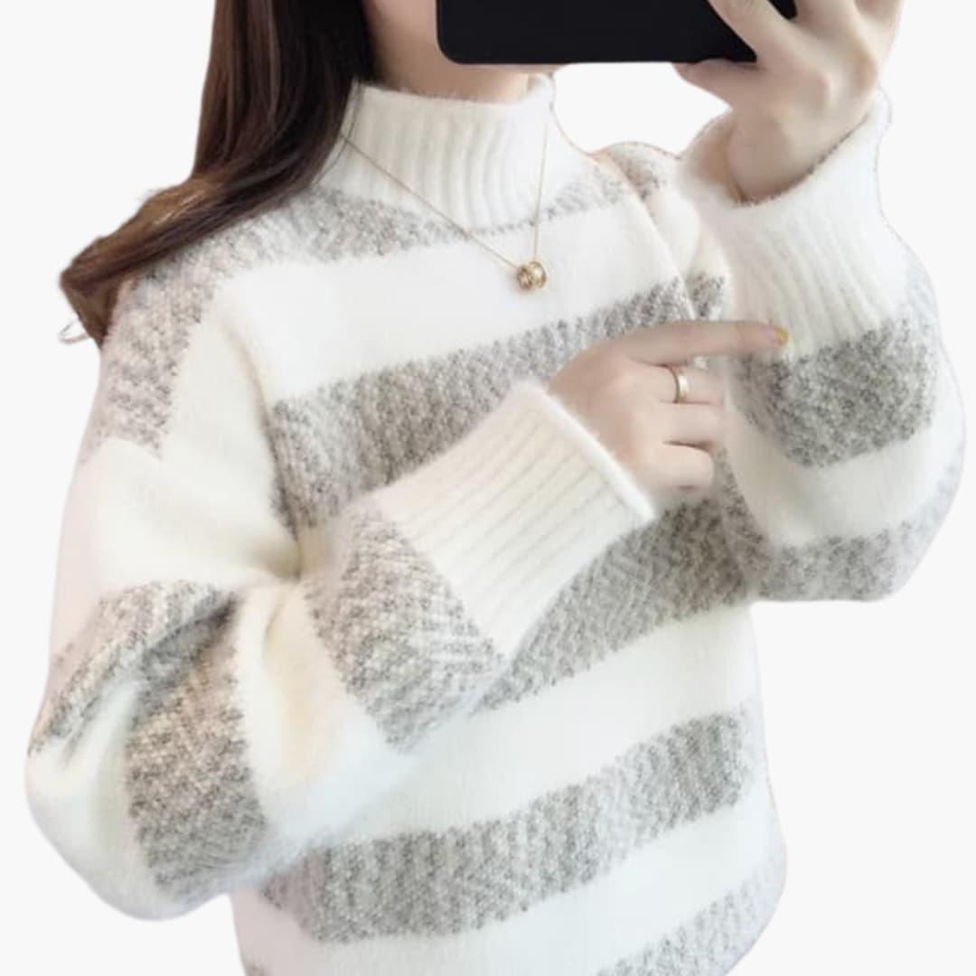 Elara | Women's Striped Mock Neck Cozy Knit Sweater