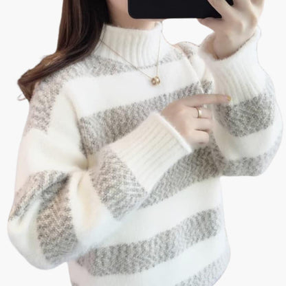 Elara | Women's Striped Mock Neck Cozy Knit Sweater