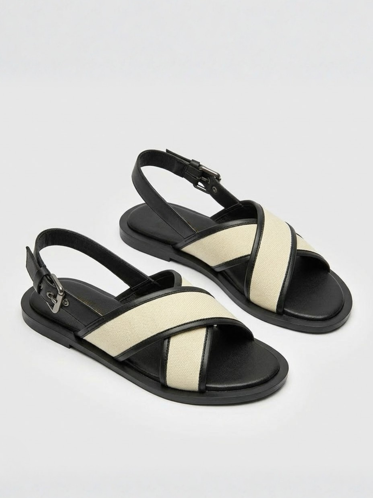 Sienna | Flat Sandals Crossover Canvas Leather Slingback
