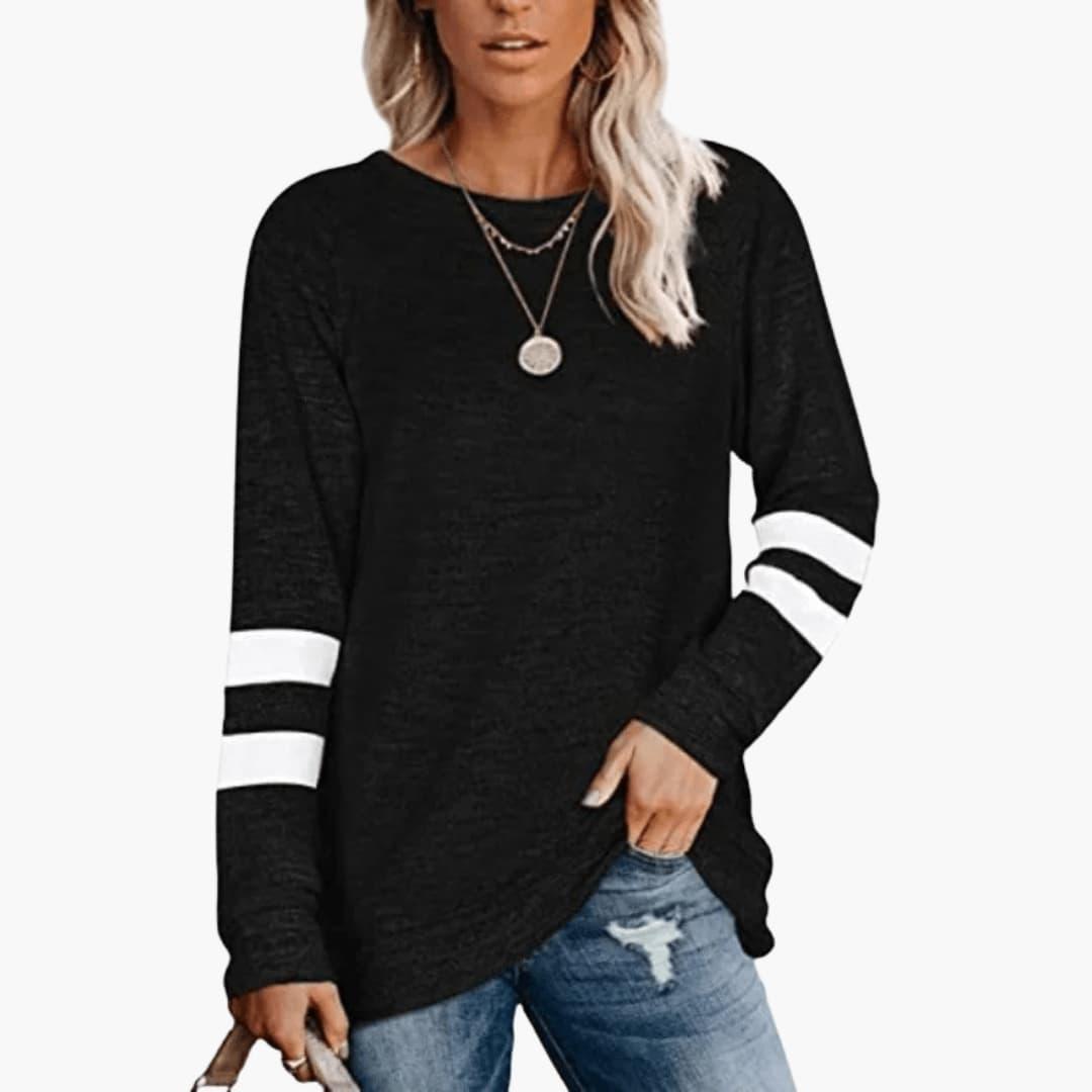 Sienna | Women's Long Sleeve Crew Neck Varsity Stripe Tunic Top