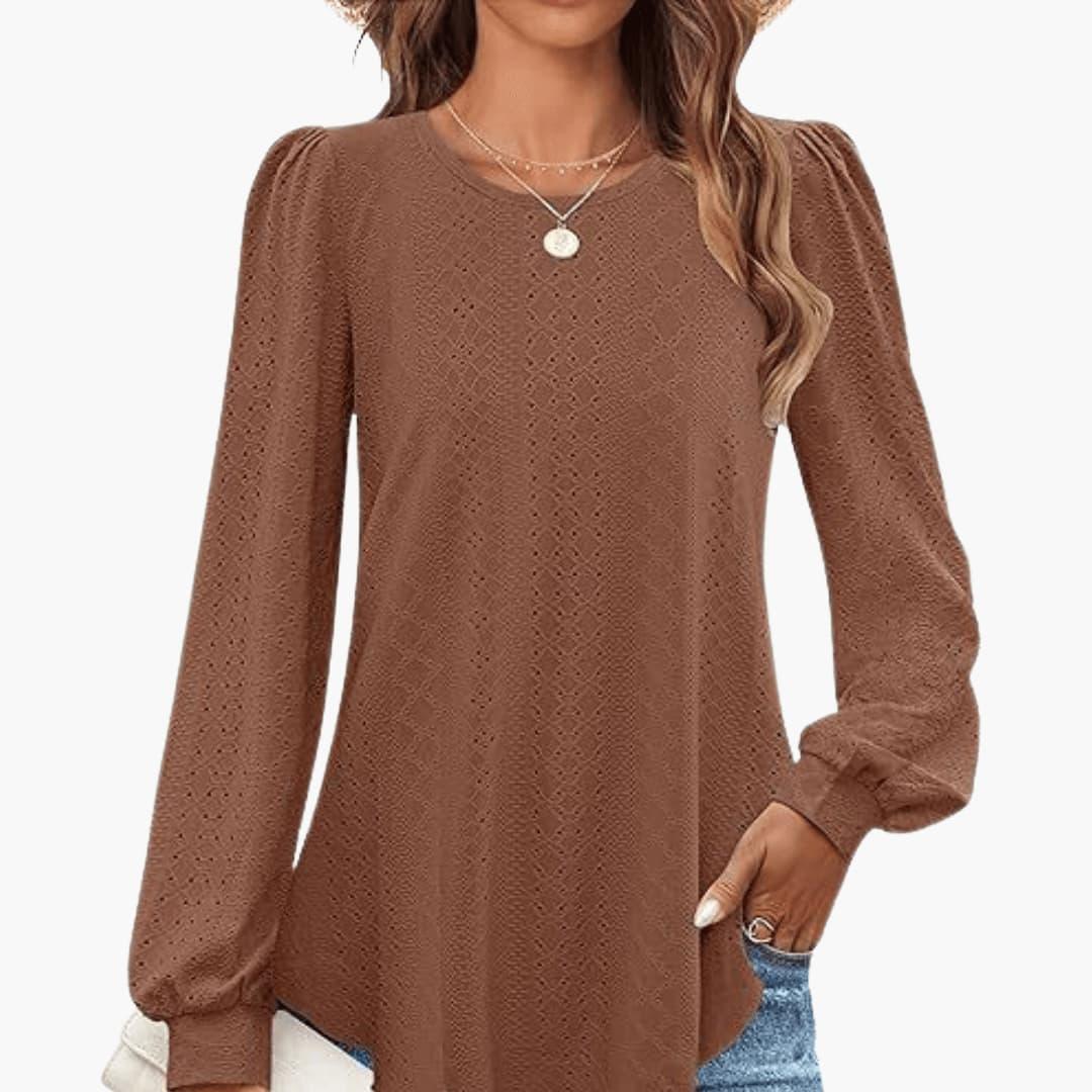 Marlowe | Women's Eyelet Lantern Sleeve Round Neck Top