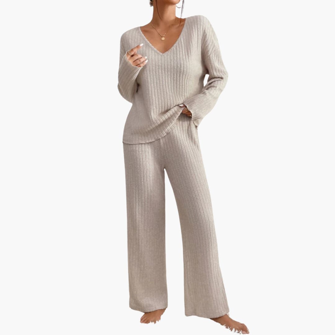 Neutral Haven | Women's Ribbed Knit Lounge Set