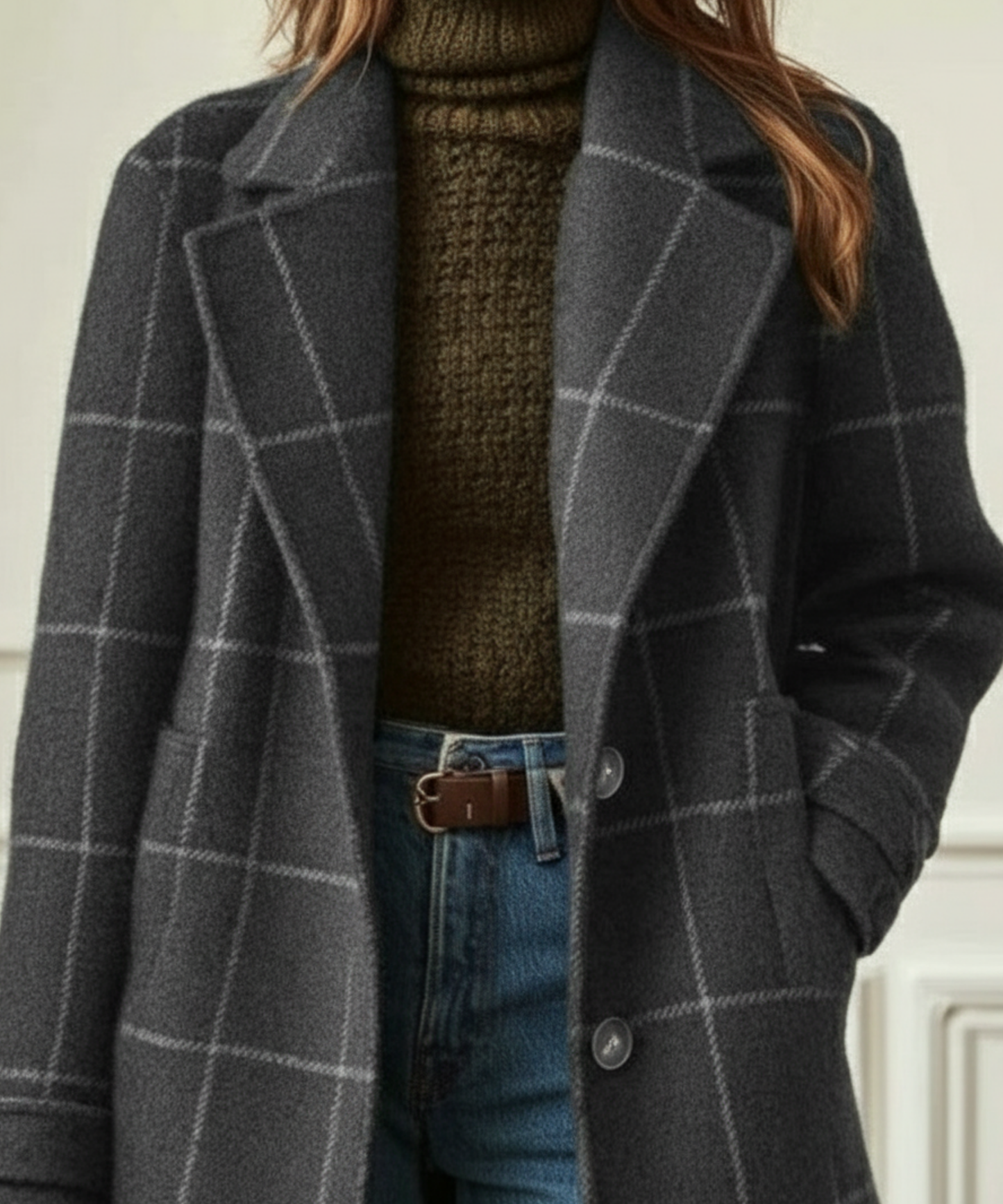 Rosalind | Women's Check Wool Blend Lapel Collar Winter Coat