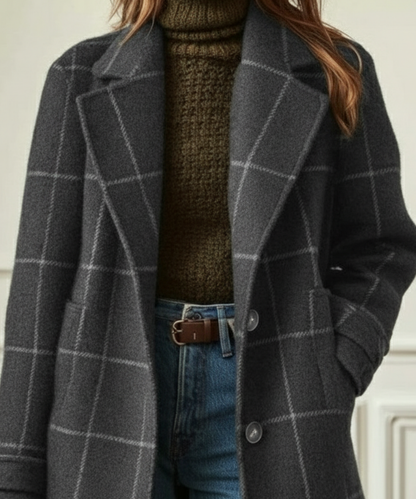 Rosalind | Women's Check Wool Blend Lapel Collar Winter Coat