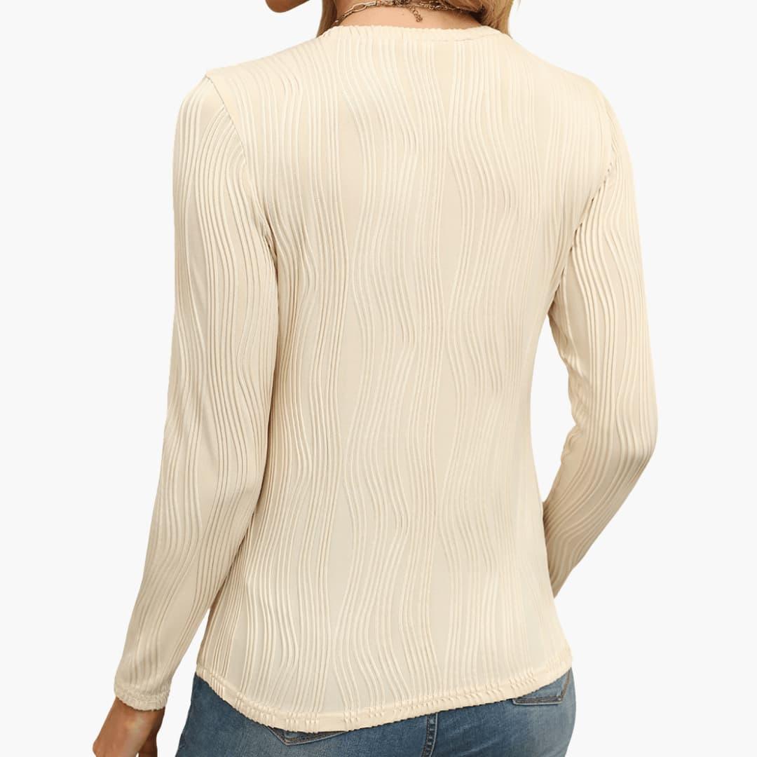 Isla | Women's Ribbed Textured Round Neck Long Sleeve Top