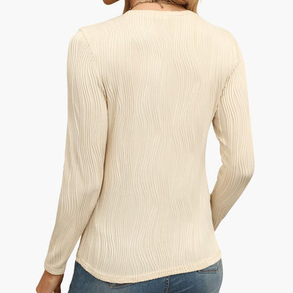 Isla | Women's Ribbed Textured Round Neck Long Sleeve Top
