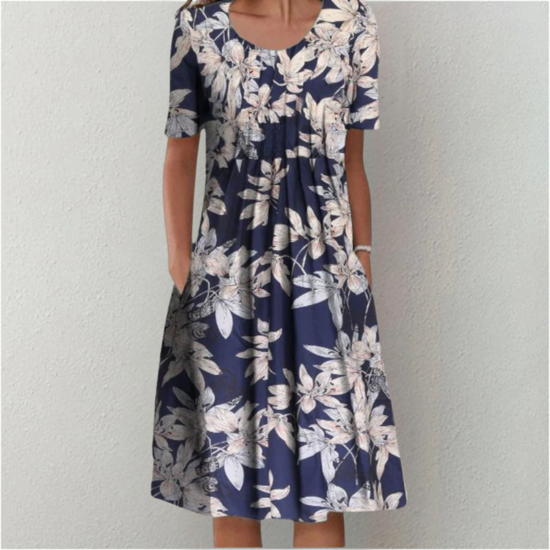 Poppy | Short Sleeve Floral Print Relaxed Casual Midi Dress