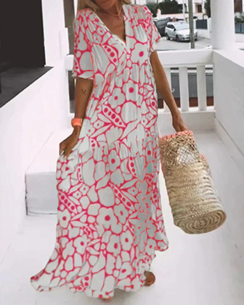 Daisy | Flutter Sleeve Floral V Neck Relaxed Boho Maxi Summer Dress