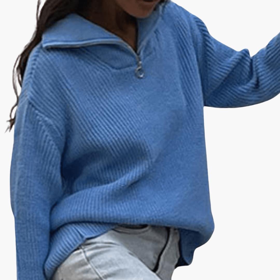 Elara | Women's Half-Zip Ribbed Knit Oversized Sweater