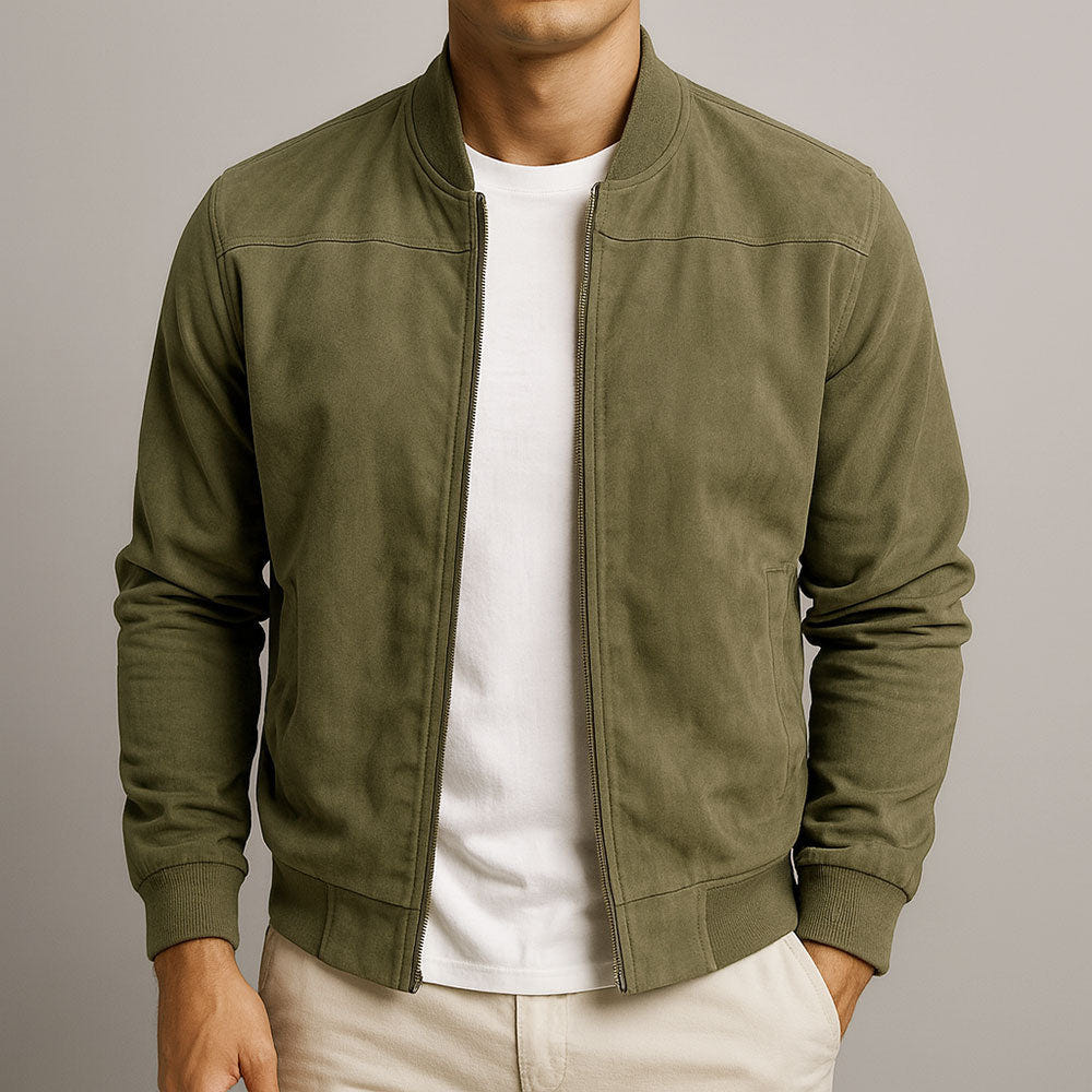 Callan | Men's Suede-Texture Zip-Up Bomber Jacket
