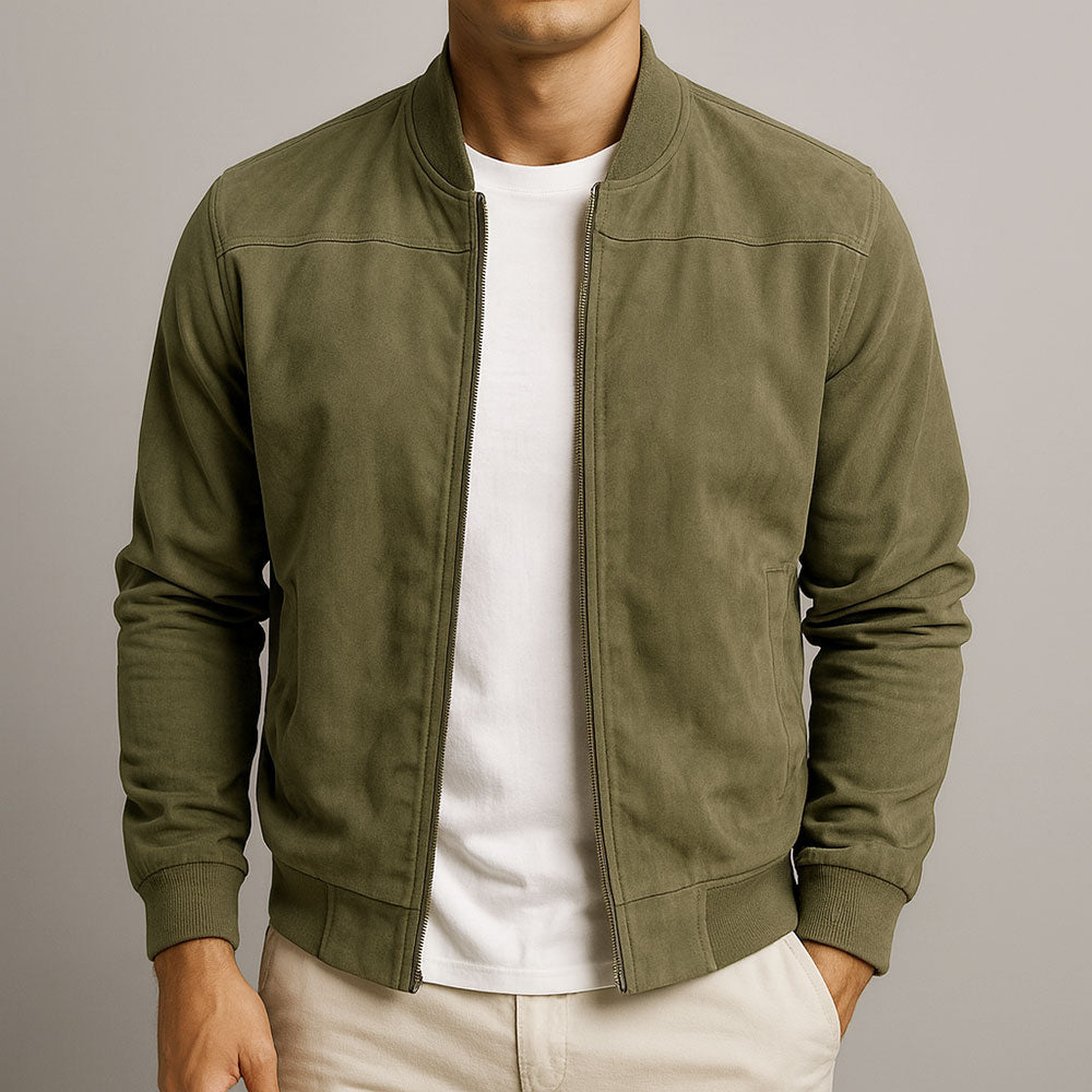 Callan | Men's Suede-Texture Zip-Up Bomber Jacket