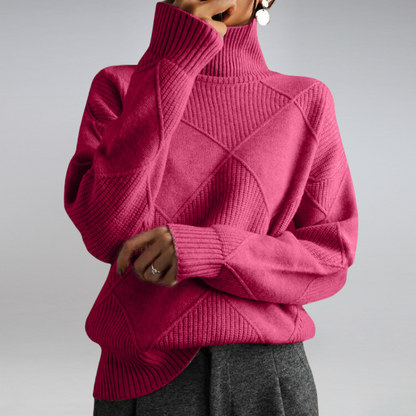 Elowen | Women's Oversized Turtleneck Textured Knit Jumper