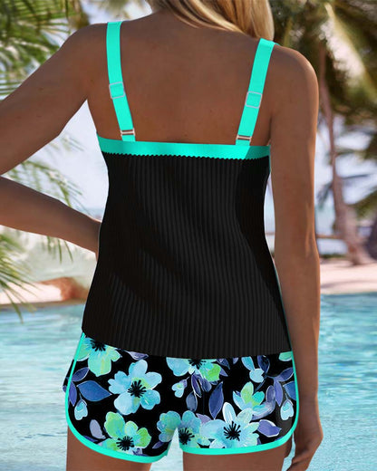 Anastasia | Tankini Set Floral Shorts Ribbed Tummy Control