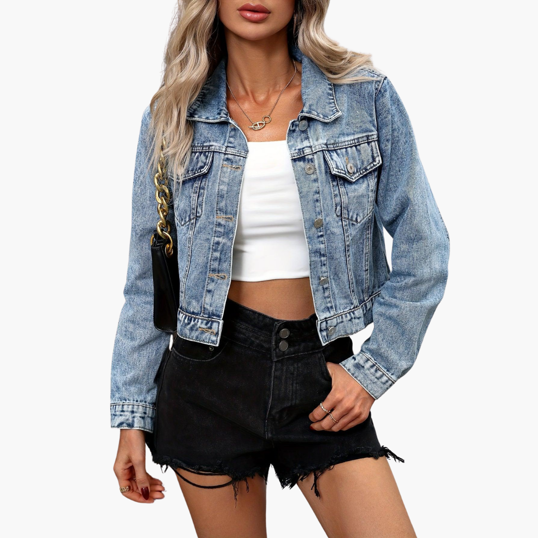 Marlowe | Women's Fitted Cropped Long Sleeve Denim Jacket