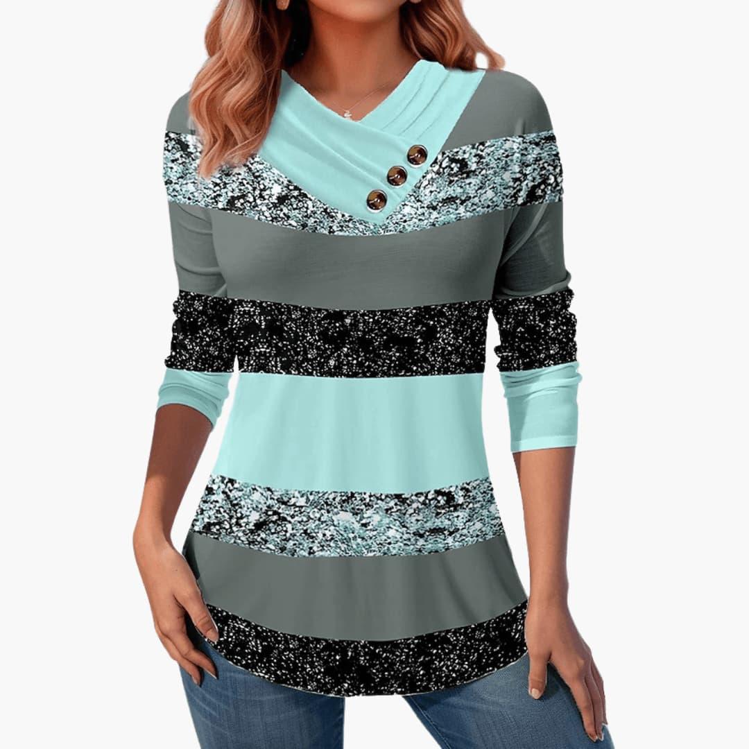 Marlowe | Women's Casual Colorblock Long Sleeve Button Detail Top
