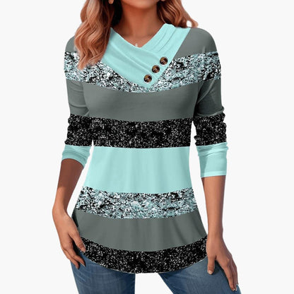Marlowe | Women's Casual Colorblock Long Sleeve Button Detail Top