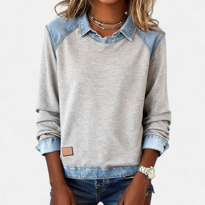 Marlowe | Women's Denim Contrast Colour Block Long Sleeve Sweatshirt