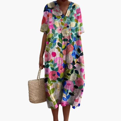 Meadow | Women's Floral V-Neck Oversized Casual Summer Midi Dress