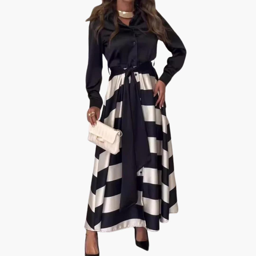 Sienna | Women's Satin Collared Striped Maxi Dress