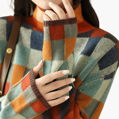 Marisol | Women's Colorblock Turtleneck Relaxed Fit Sweater
