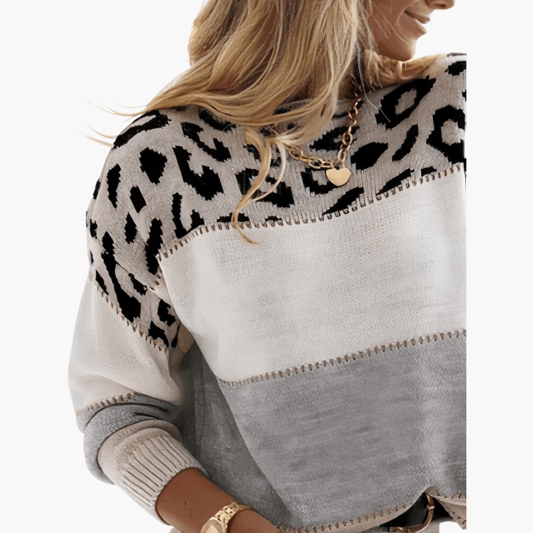 Nova | Women's Leopard Colour Block Long Sleeve Jumper