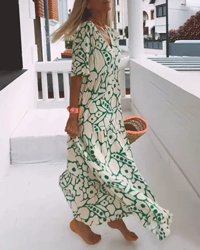 Daisy | Flutter Sleeve Floral V Neck Relaxed Boho Maxi Summer Dress