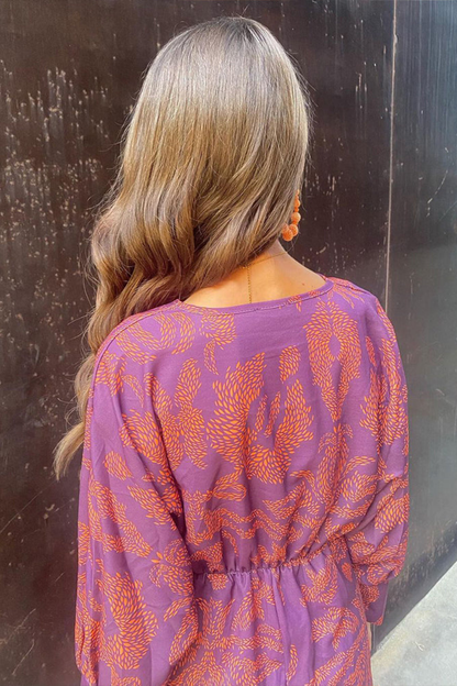 Faye | Printed Twist Front Deep V Neck Midi Dress