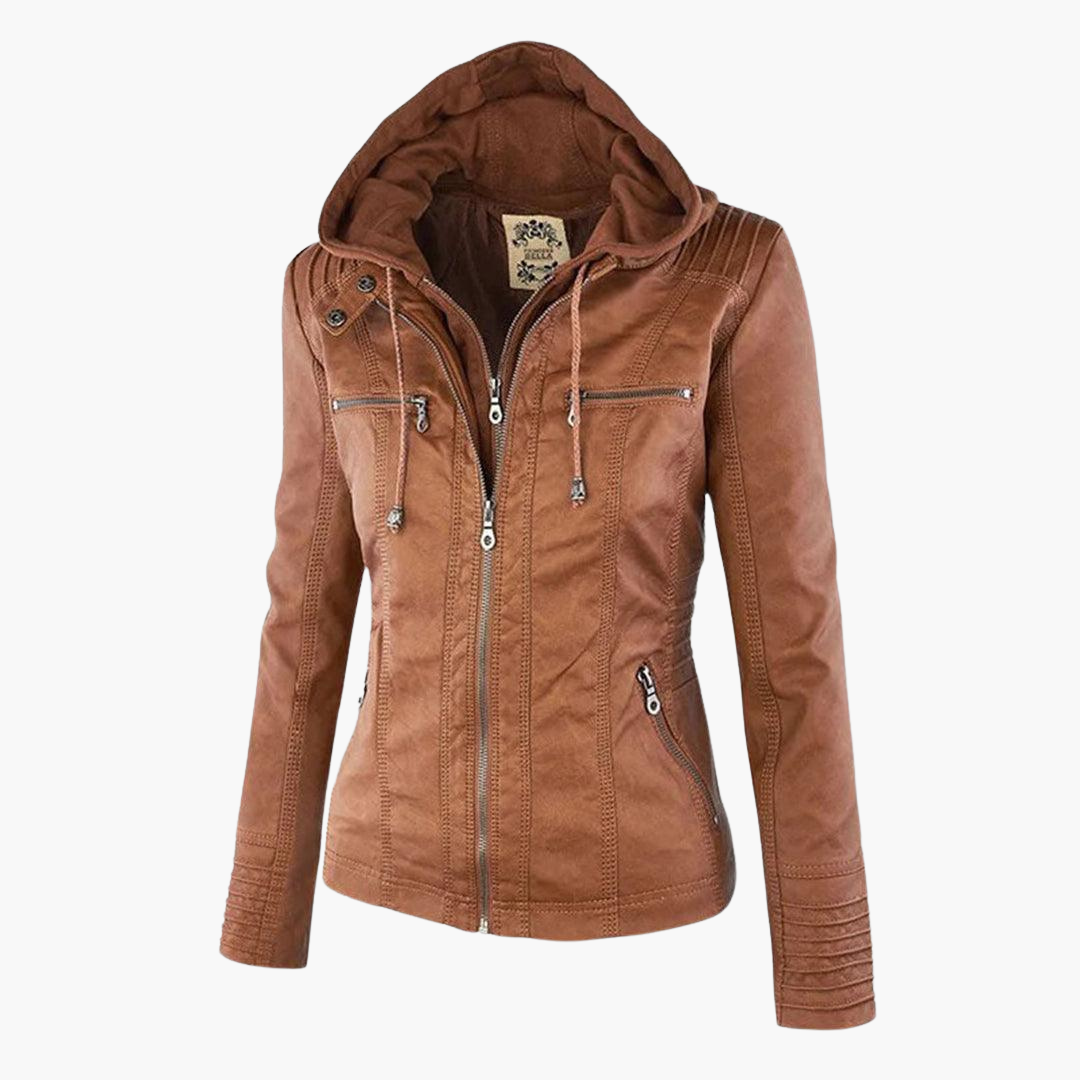 Harlow | Women's Faux Leather Hooded Zip-Up Moto Jacket