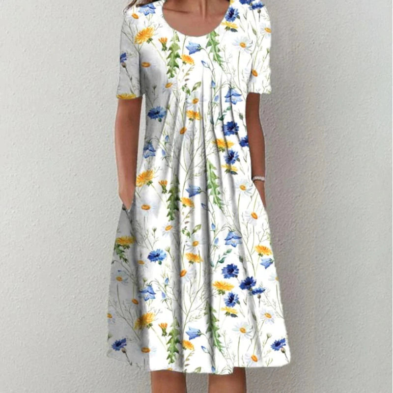 Poppy | Short Sleeve Floral Print Relaxed Casual Midi Dress