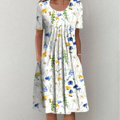 Poppy | Short Sleeve Floral Print Relaxed Casual Midi Dress