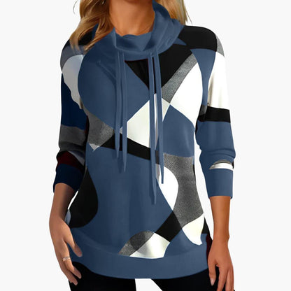 Marlowe | Women's Cowl Neck Color Block Drawstring Sweatshirt