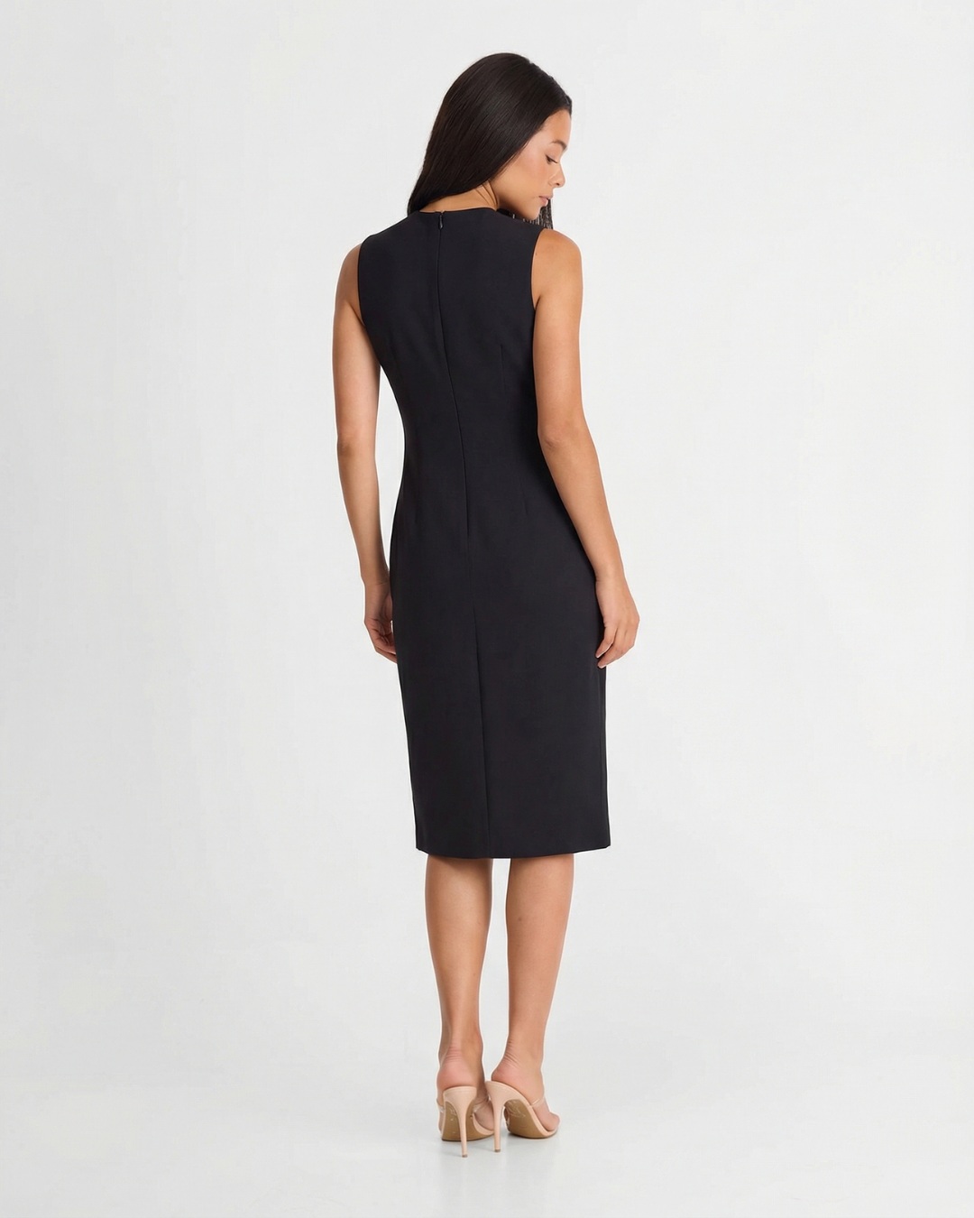 Kate | Sleeveless Button Front Tailored Office Midi Dress