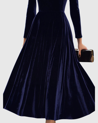 Sibella | Long Sleeve Velvet A-Line Midi Elegant Formal Dress