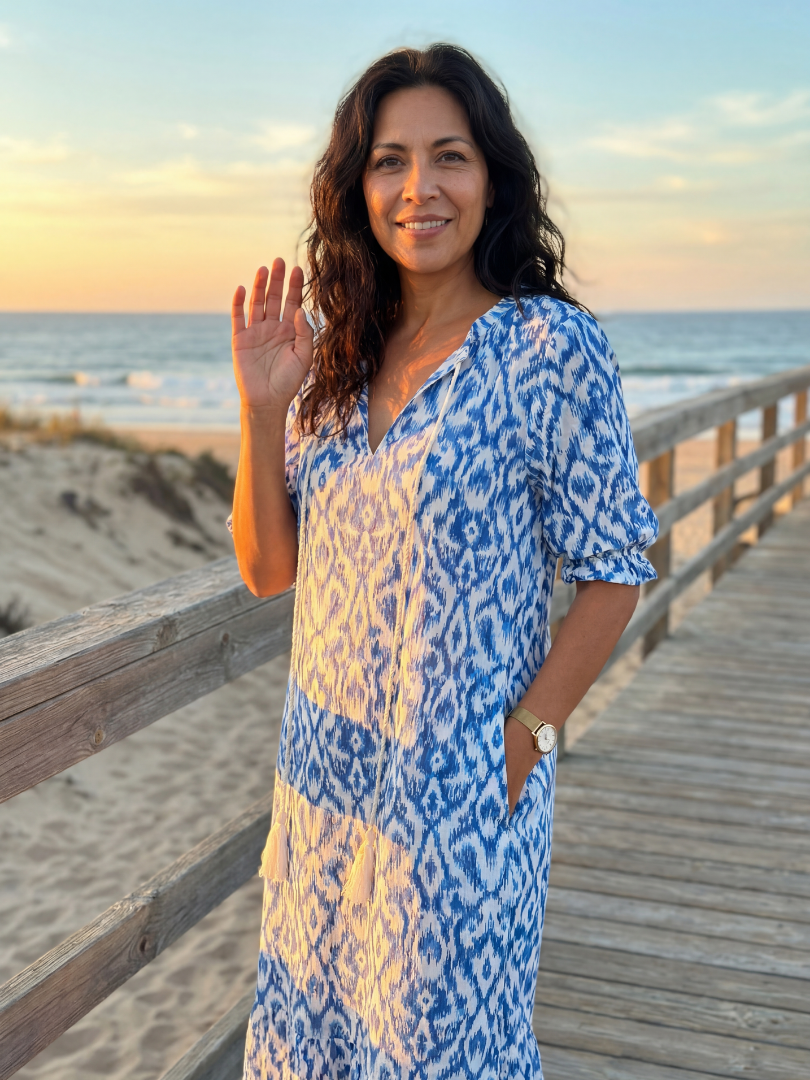 Jonah | Women's Coastal Ikat Print Midi Dress