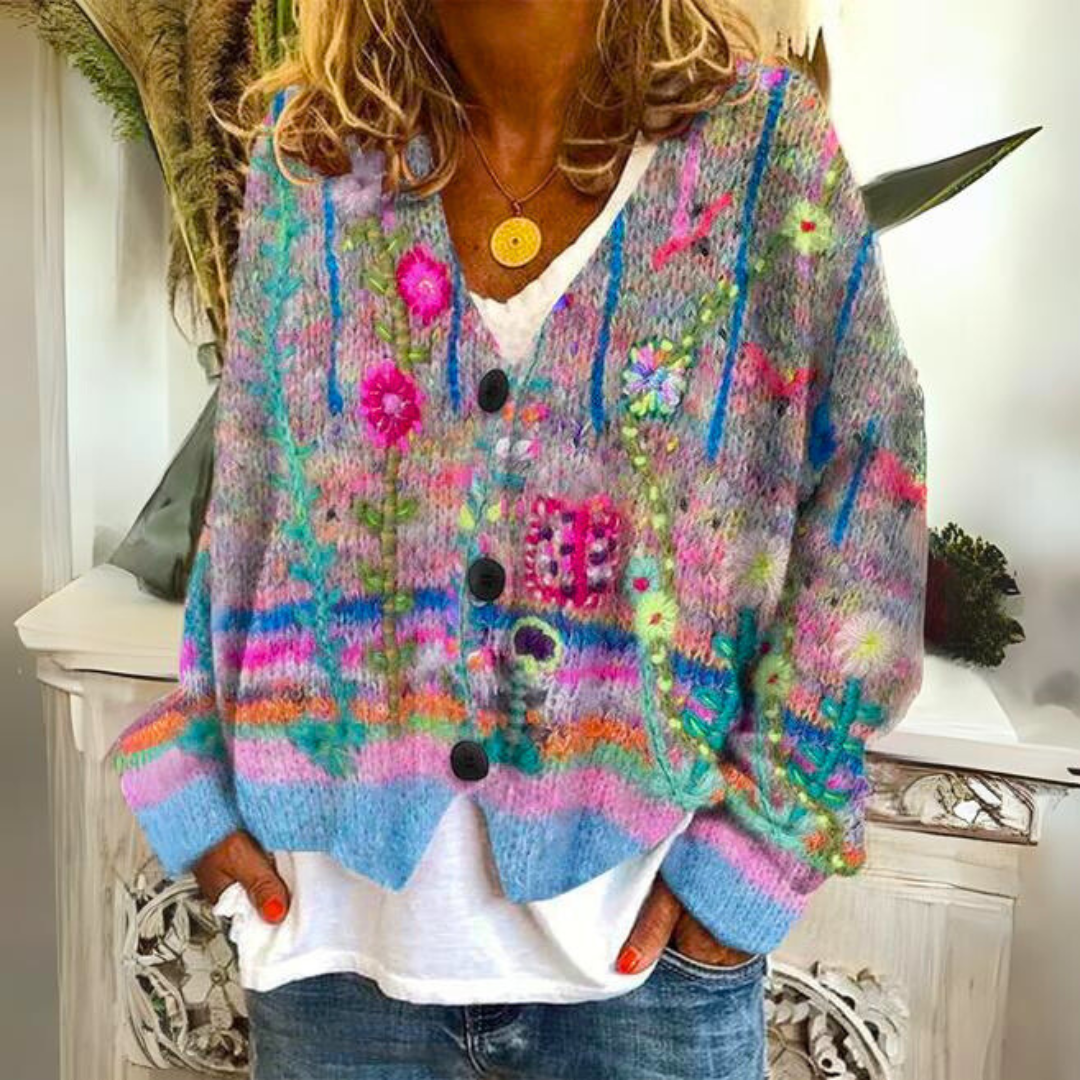 Odalind | Women's Bohemian Floral Embroidered Knit Cardigan