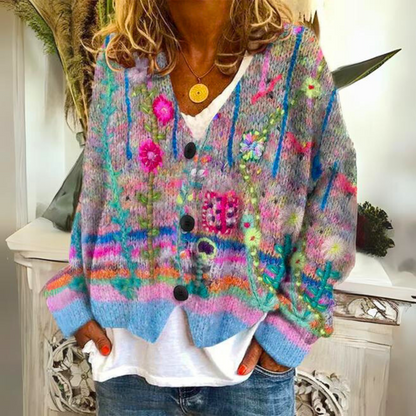 Odalind | Women's Bohemian Floral Embroidered Knit Cardigan