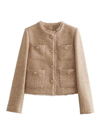 Vivienne | Women's Tweed Cropped Button-Front Jacket