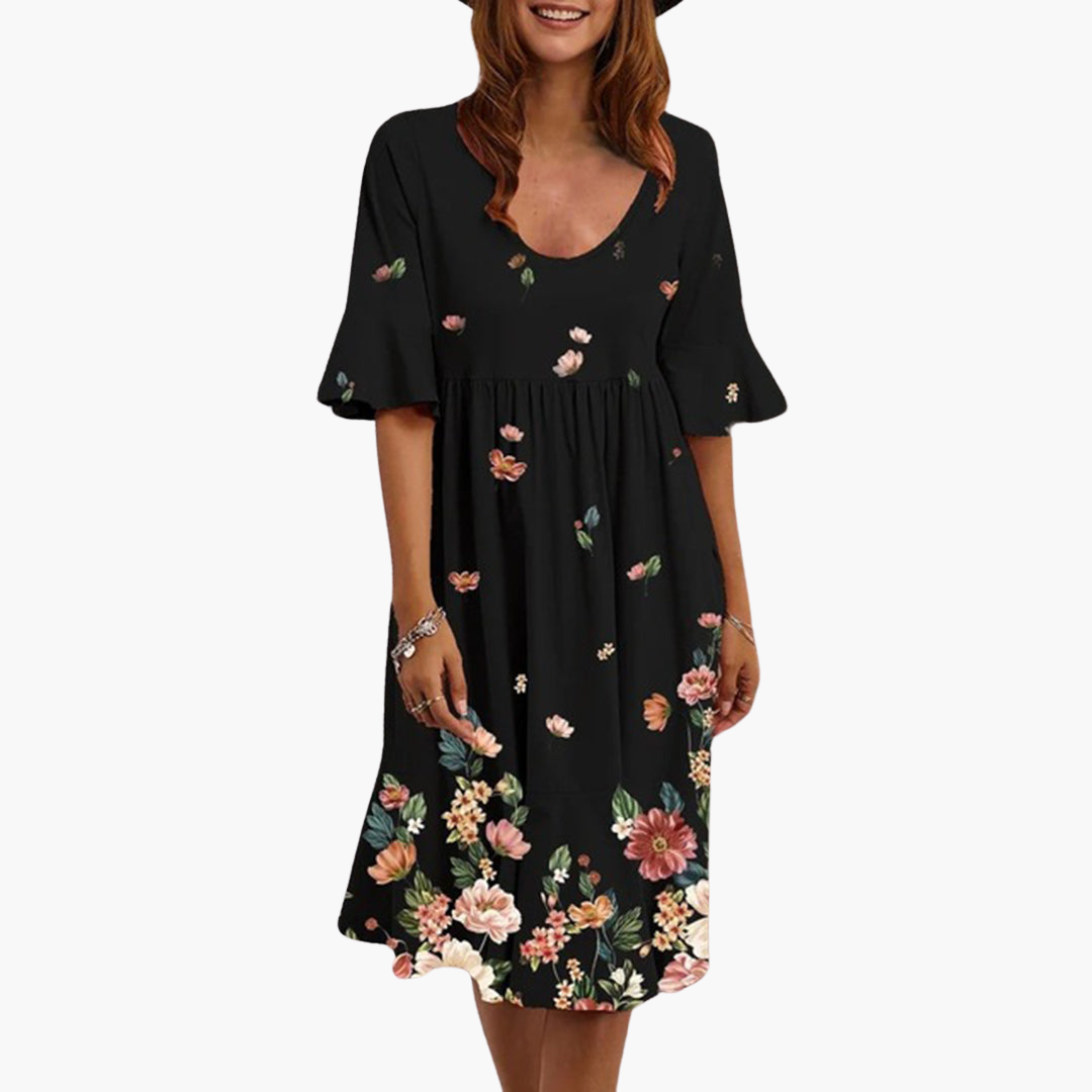 Marigold | Women's Boho Floral Flutter Sleeve Midi Dress