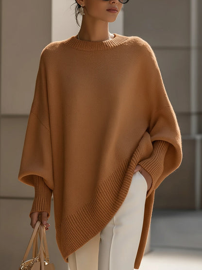 Rosalind | Women's Oversized Draped Asymmetric Knit Poncho Sweater