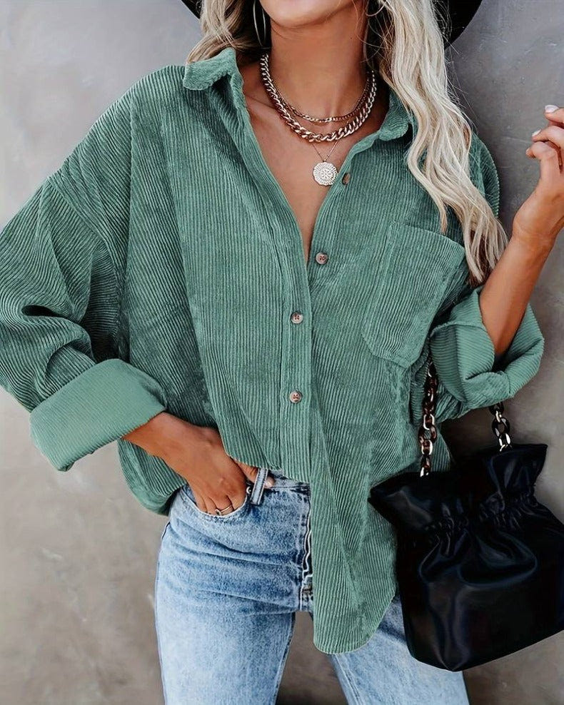Wrenley | Women's Corduroy Oversized Button Down Shirt