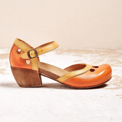 Charlotte | Colorblock Strappy Orthopedic Low Block Heel Cutout Sandal