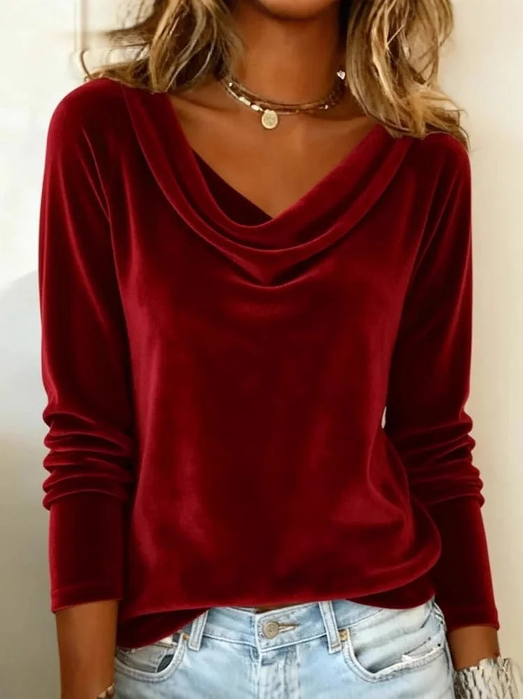 Verena | Women's Long Sleeve Velvet Cowl Neck Blouse