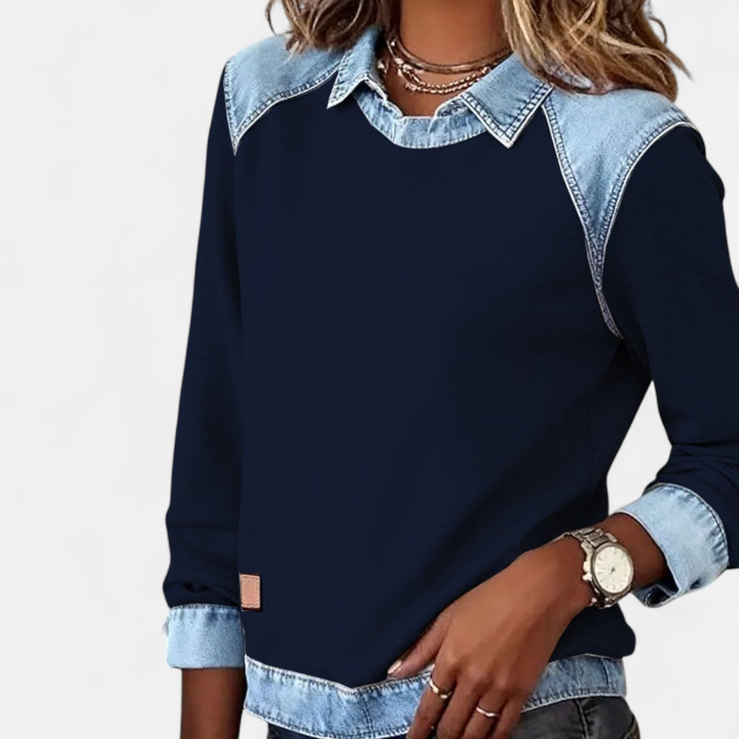 Marlowe | Women's Denim Contrast Colour Block Long Sleeve Sweatshirt
