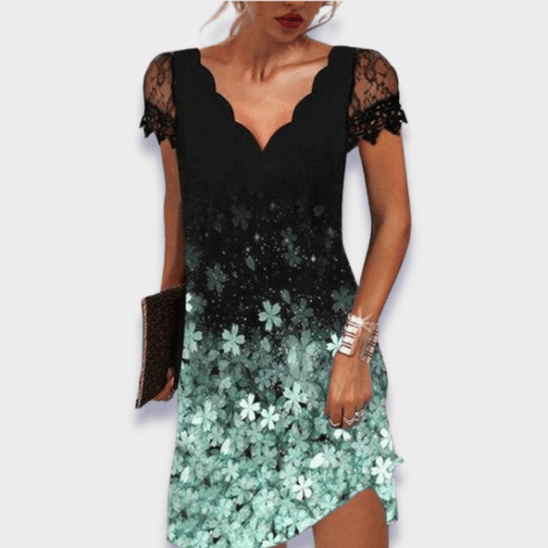 Katherine | Scalloped V Neck Lace Cap Sleeve Elegant Mini Dress